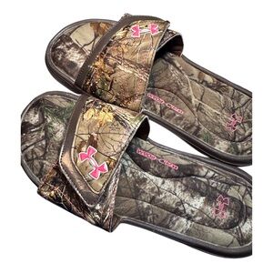 Under Armour Camo Slides with Pink Logo